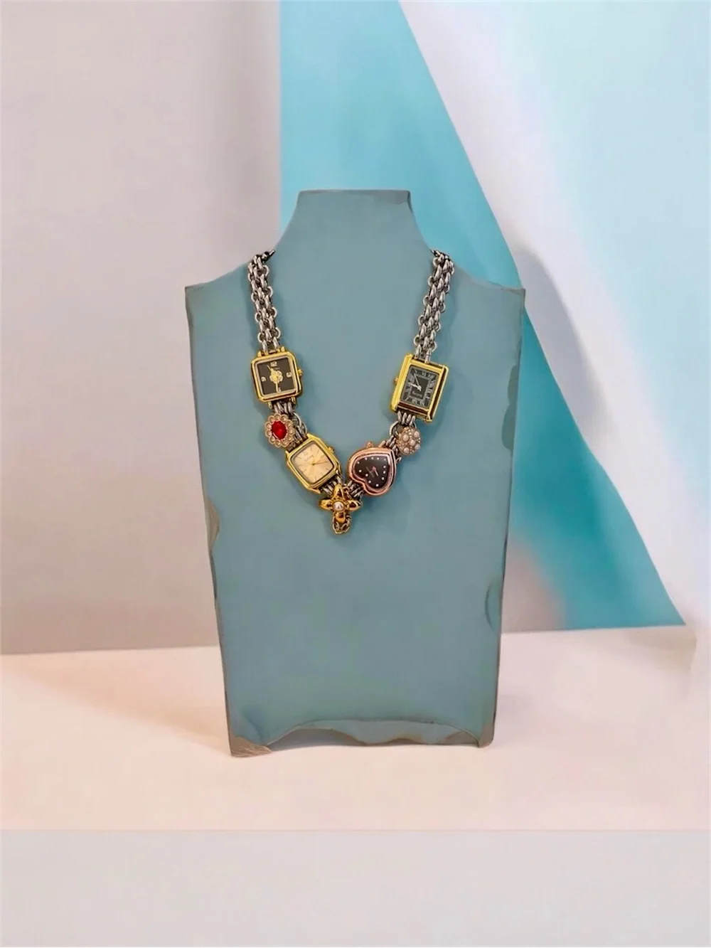 Gold&Silver Multi-Charm Choker w/ Gogoey/MRUIKA/Kapanou Watches, Crystals/Pearls - Picture 2 of 13